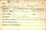 Voter registration card of Lillian J. Bragan, Hartford, October 13, 1920