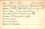 Voter registration card of Mary Hixon Brainerd, Hartford, October 15, 1920