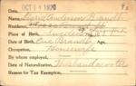Voter registration card of Sigrid Anderson Brandt, Hartford, October 14, 1920