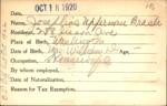 Voter registration card of Josephine Upperman Brash, Hartford, October 18, 1920