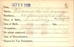 Voter registration card of Florence W. Braun, Hartford, October 15, 1920