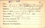 Voter registration card of Rose McAloon Brazel, Hartford, October 13, 1920