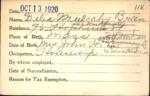 Voter registration card of Delia Mulcahy Breen, Hartford, October 13, 1920