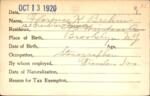 Voter registration card of Florence K. Brehm, Hartford, October 13, 1920