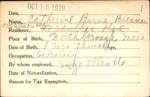 Voter registration card of Catherine Burns Brennan, Hartford, October 16, 1920
