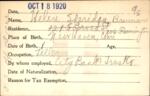 Voter registration card of Helen Sheridan Brennan, Hartford, October 18, 1920