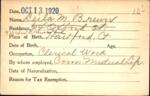 Voter registration card of Leila M. Brewer, Hartford, October 13, 1920