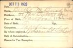 Voter registration card of Bertha M. Buck (Brink), Hartford, October 13, 1920