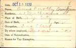Voter registration card of Anna Dorothy Brinkman, Hartford, October 15, 1920