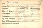 Voter registration card of Katherine Mitchell Brinkman, Hartford, October 18, 1920