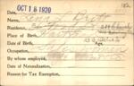 Voter registration card of Lena L. Brett, Hartford, October 18, 1920
