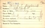 Voter registration card of Mary C. Broderick, Hartford, October 13, 1920