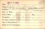 Voter registration card of Edith M. Bromley, Hartford, October 18, 1920
