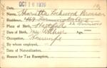 Voter registration card of Henrietta Lockwood Bronson, Hartford, October 16, 1920