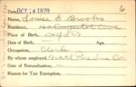 Voter registration card of Louise E. Brooks, Hartford, October 14, 1920