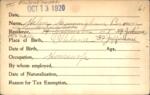 Voter registration card of Helen Cunningham Brown, Hartford, October 13, 1920