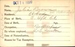 Voter registration card of Julia Brown, Hartford, October 14, 1920