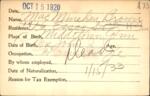 Voter registration card of Mae Minehan Brown, Hartford, October 15, 1920