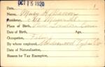 Voter registration card of Mary H. Brown, Hartford, October 15, 1920