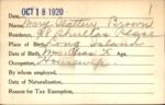 Voter registration card of Mary Slattery Brown, Hartford, October 18, 1920
