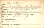 Voter registration card of Ora Lamb Brown, Hartford, October 9, 1920