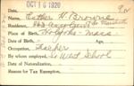 Voter registration card of Esther H. Browne, Hartford, October 16, 1920