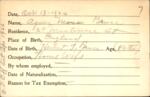 Voter registration card of Agnes Moss Bruce, Hartford, October 18, 1920