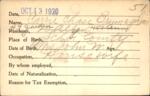 Voter registration card of Carrie Chase Brumaghim, Hartford, October 13, 1920