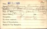 Voter registration card of Nettie Brusie Brusie, Hartford, October 14, 1920