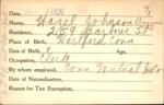 Voter registration card of Hazel Johnson (Bruyne), Hartford, October 9, 1920