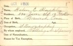 Voter registration card of Helen E. Buckley, Hartford, October 9, 1920