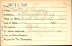 Voter registration card of Hattie J. Bugbey, Hartford, October 15, 1920