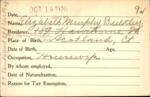 Voter registration card of Elizabeth Murphy Bulkeley, Hartford, October 19, 1920
