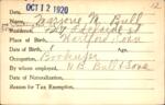 Voter registration card of Marjorie M. Bull, Hartford, October 12, 1920