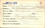 Voter registration card of Helen Corrigan Burbank, Hartford, October 14, 1920