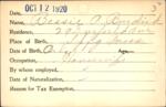 Voter registration card of Bessie [Gussie?] A. Burdick, Hartford, October 12, 1920
