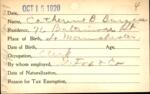 Voter registration card of Catherine B. Burgess, Hartford, October 15, 1920