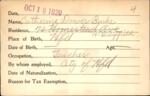 Voter registration card of Catherine Dower Burke, Hartford, October 18, 1920