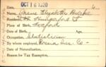 Voter registration card of Irene Elizabeth Burke, Hartford, October 16, 1920