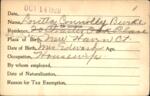 Voter registration card of Loretta Connolly Burke, Hartford, October 14, 1920