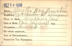 Voter registration card of Dorothy Ray Burnham, Hartford, October 14, 1920
