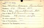 Voter registration card of Helen Crowe Burnham, Hartford, October 11, 1920