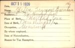 Voter registration card of Helen Seymour Burnham, Hartford, October 15, 1920