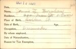 Voter registration card of Jennie J. Burnham, Hartford, October 13, 1920