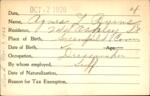 Voter registration card of Agnes L. Burns, Hartford, October 12, 1920