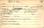 Voter registration card of Irene E. Ahearn (Burns), Hartford, October 16, 1920