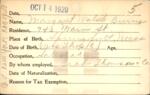 Voter registration card of Margaret Walsh Burns, Hartford, October 14, 1920