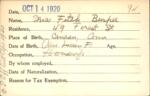 Voter registration card of Ina Fitch Burpee, Hartford, October 14, 1920