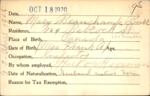 Voter registration card of Mary Beauchamp Burr, Hartford, October 18, 1920