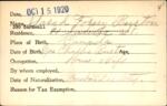 Voter registration card of Sarah Forsey Burton, Hartford, October 15, 1920